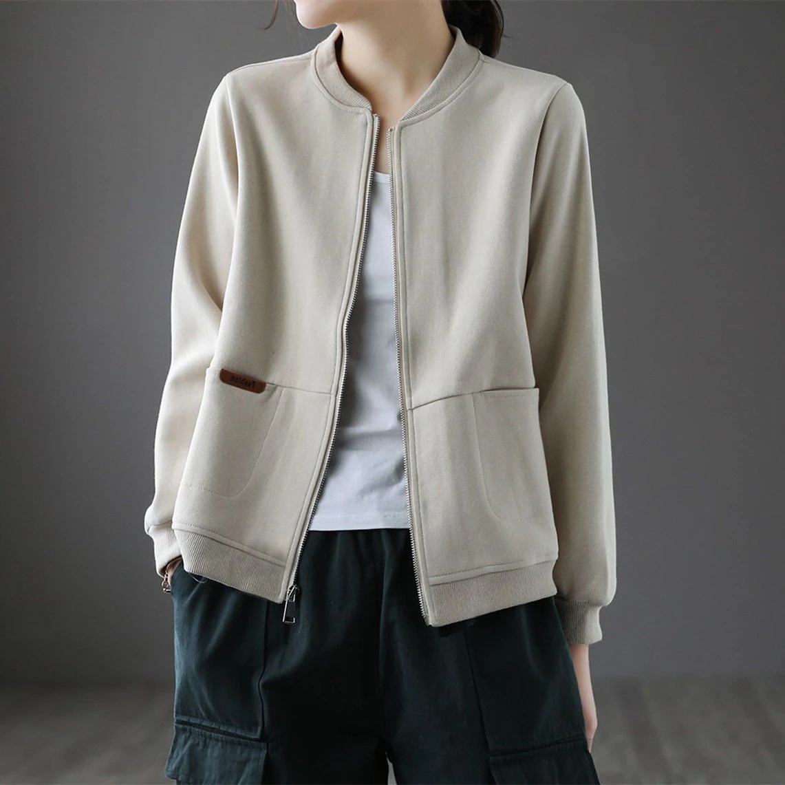 ブルゾン長袖ライトアウターレディースジャケット無地ショート丈春秋大きいサイズスウェットアウター20304050