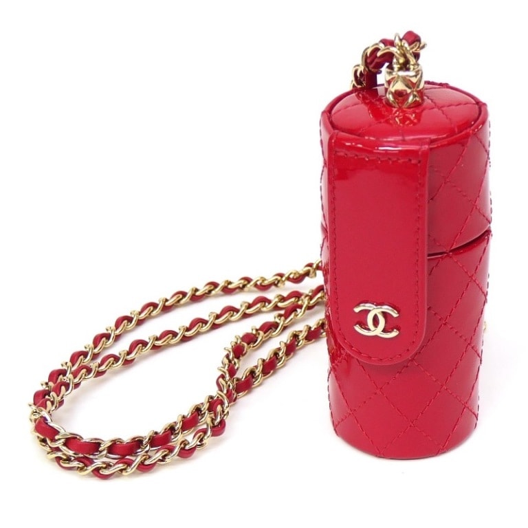 シャネル CHANEL リップケース チェーンショルダー 赤 パテント 【中古】(65972)