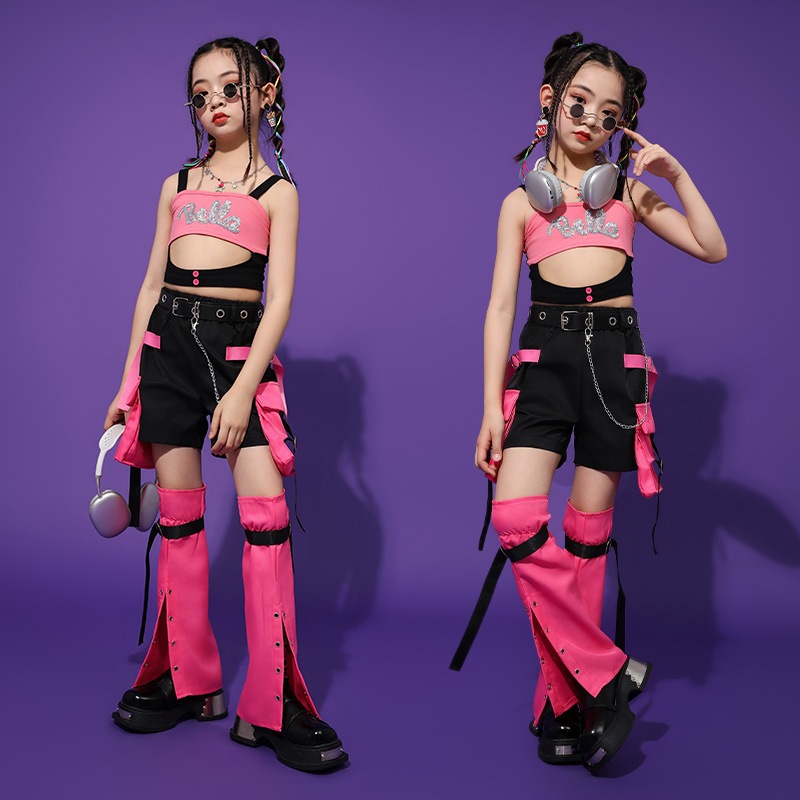 子供向けジャズダンストレンディクールクール服の女の子ファッショナブルなストリートブローイングコスチューム子供用ヒップホップスーツの女の子服