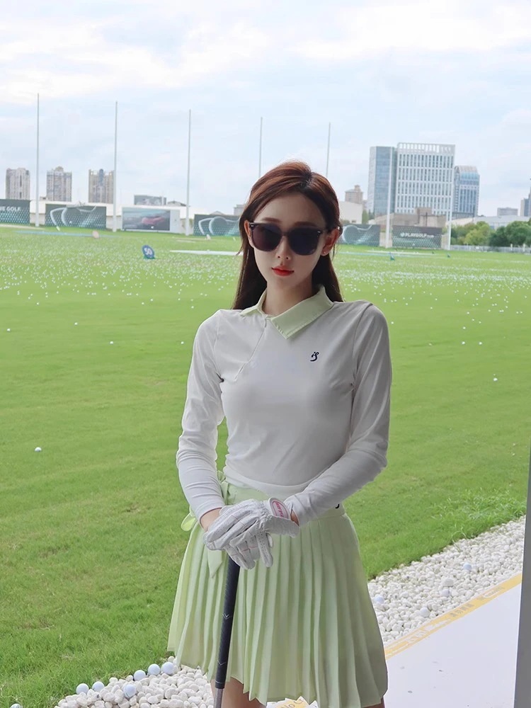 ゴルフウェア レディース スポーツウェア ゴルフスカート POLOシャツ Tシャツ 長袖 スカート 上下セット 白 緑 プリーツスカ 春夏 速乾 女性 テニスウェア 韓国風 INS おしゃれ