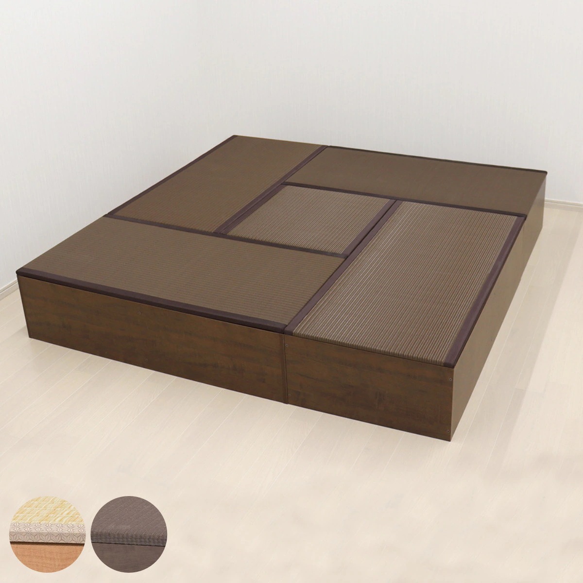 樹脂畳ユニット Aセット ロータイプ 幅120cmx4 幅60cmx1 収納付ベンチ 高さ31.5cm 畳 小上がり 収納 ベンチ 収納ボックス セット 掘りごたつ 和モダン 和風 シンプル