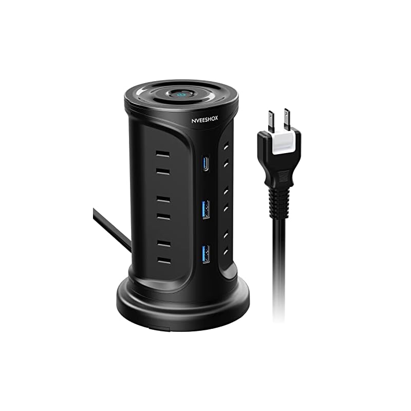 電源タップ Type-C付き 延長コード タワー 伸縮固定パーツ付 NVEESHOX コンセント usb付 雷ガード 3層 12個AC口 3個USBポート たこ足配線 テーブルタップ OAタップ マル
