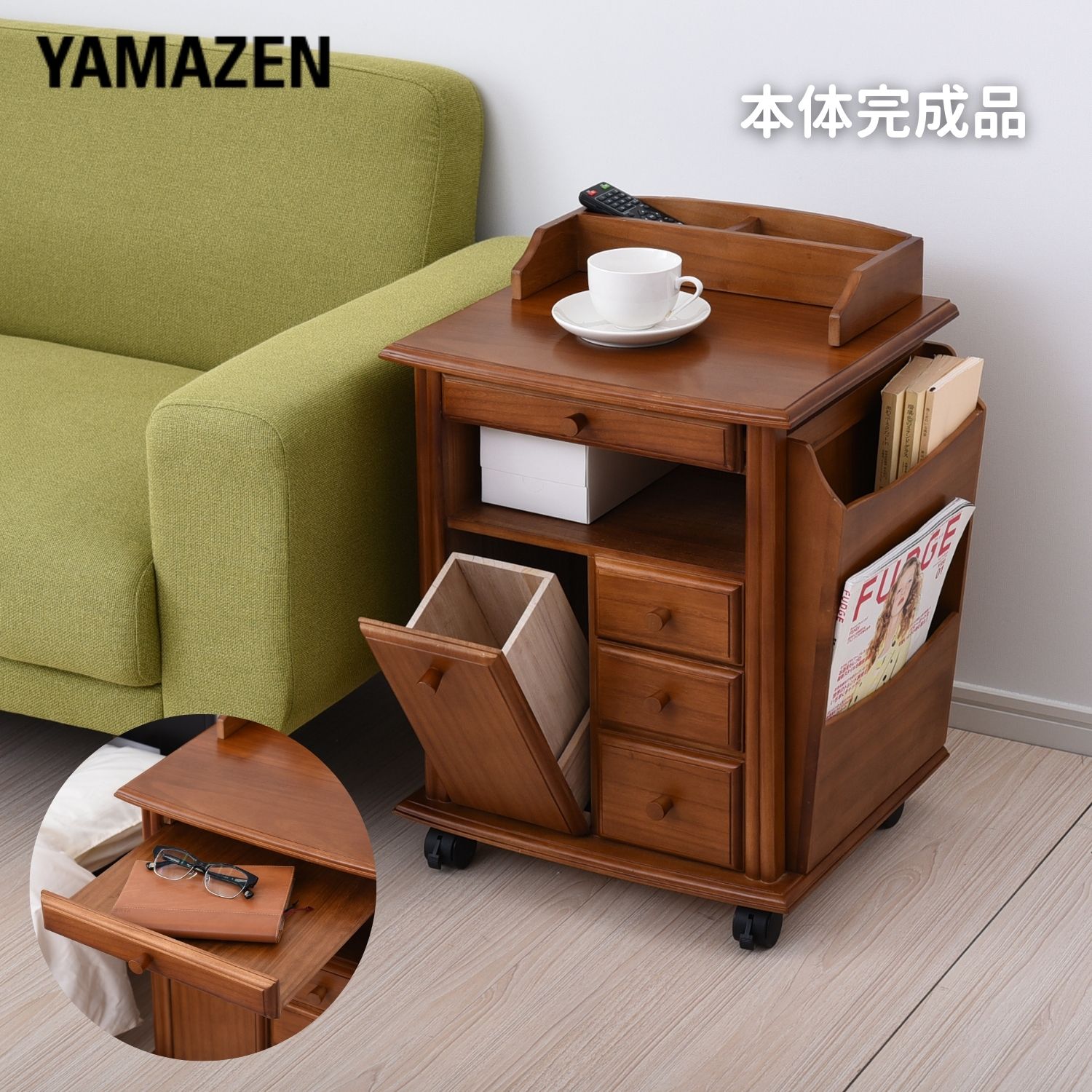 サイドテーブル キャスター付き 木製 本体完成品 幅45.5 奥行37.5 高さ62cm ベッドサイドテーブル 桐 サイドワゴン ソファ 横