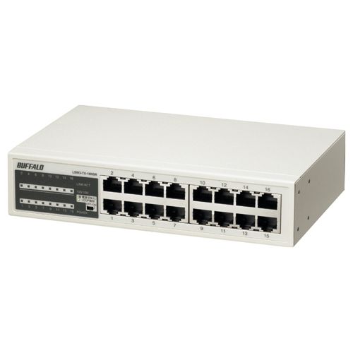 バッファロー [LSW3-TX-16NSR] 10/100M スイッチングHub 金属筐体/電源内蔵モデル 16ポート