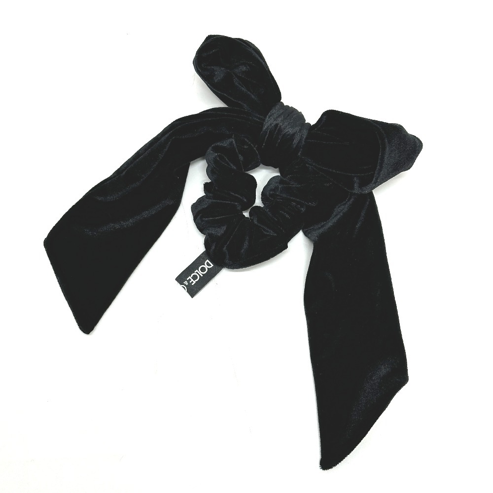 シュシュ リボン ヘアゴム ベロア ブラック