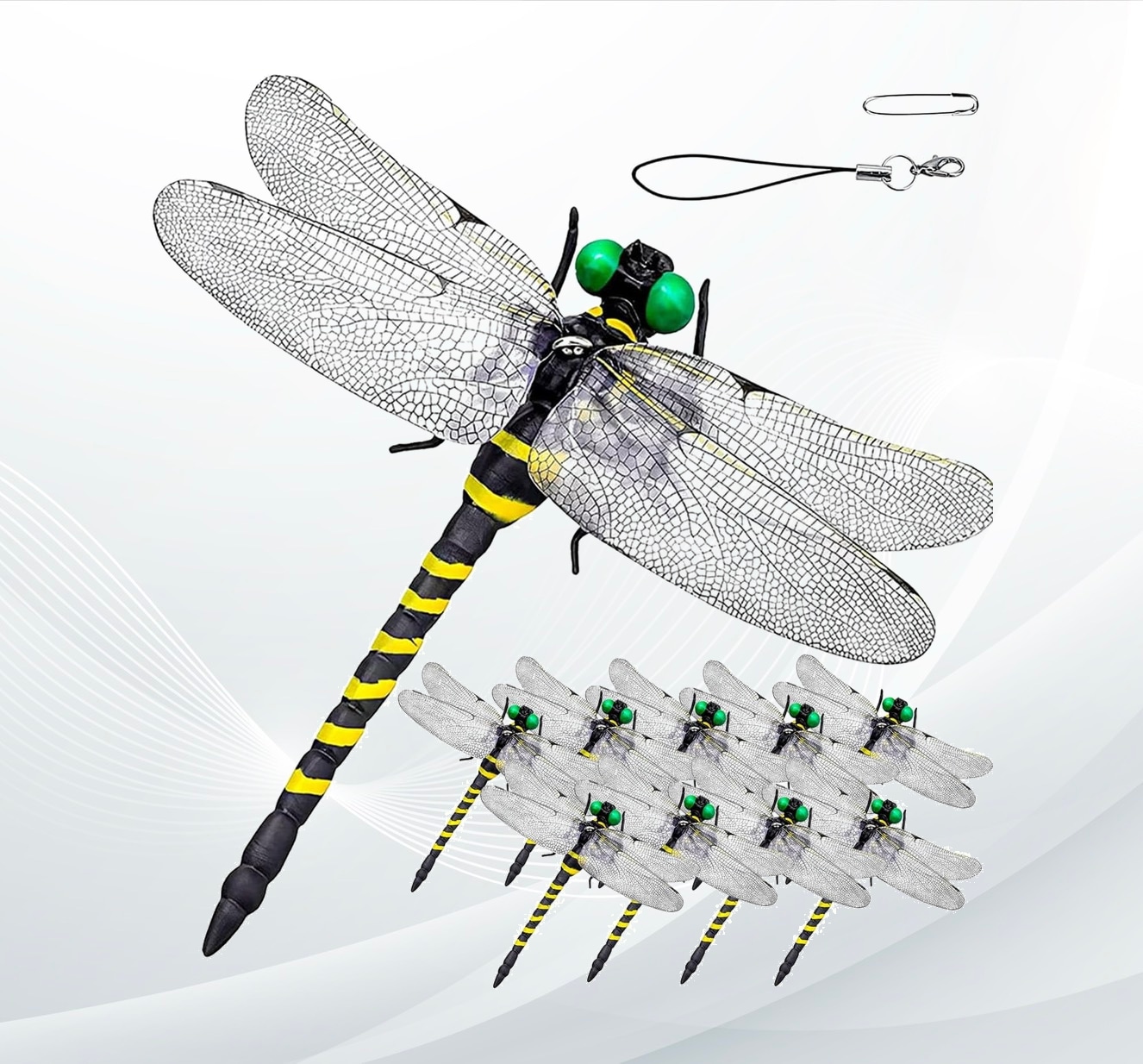 E-FINDS 虫よけ オニヤンマ 虫除け 虫対策 安全ピン付き ストラップ付き トンボ 虫よけ模型 帽子電池不要 薬品なし ハエ 蚊 害虫 蜂除け 虫除けキーホルダー 子供用 昆虫 アウトドア キャ
