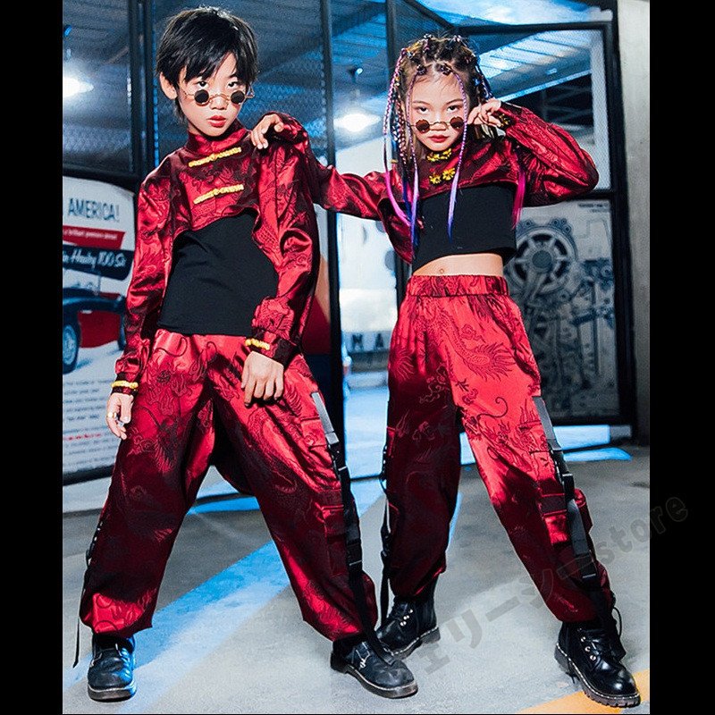 キッズダンス衣装 セットアップ 光沢感 キッズ 男の子 女の子 トップス 舞台服 ダンス衣装 へそ出