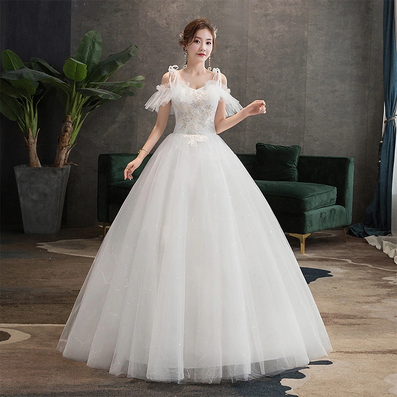 2025ホワイトストラップウェディングドレス花嫁ウェディングドレスフロアレングスウェディングドレス気質ブウェディングドレス