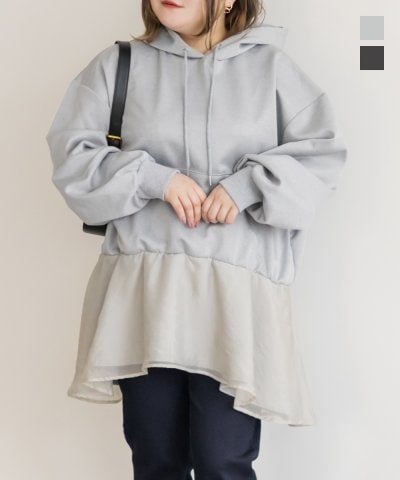 大きいサイズ レディース LL 3L 4L XL XXL XXXL 裾切替ジャージパーカーチュニック