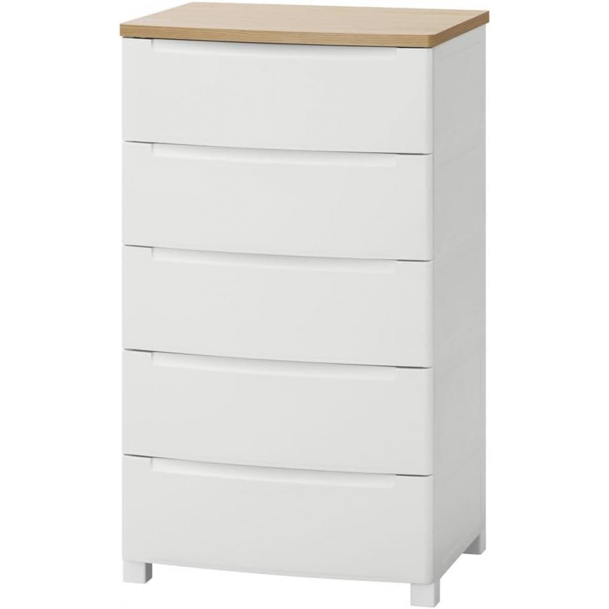 アイリスオーヤマ ウッドトップノックダウンチェスト 5段 56cm幅 KDMG-565WT ホワイト 簡単組立 引き出し 収納 木目調 天板 リビングチェスト