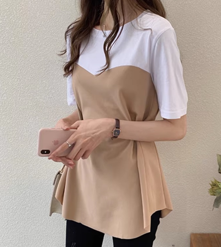 トップス デート カットソー レイヤード 半袖 コットン 可愛い きれいめ 上品 おしゃれ かっこいい 可愛い ラブリー キュート ガーリー クール モード系 セクシー エレガント 存在感