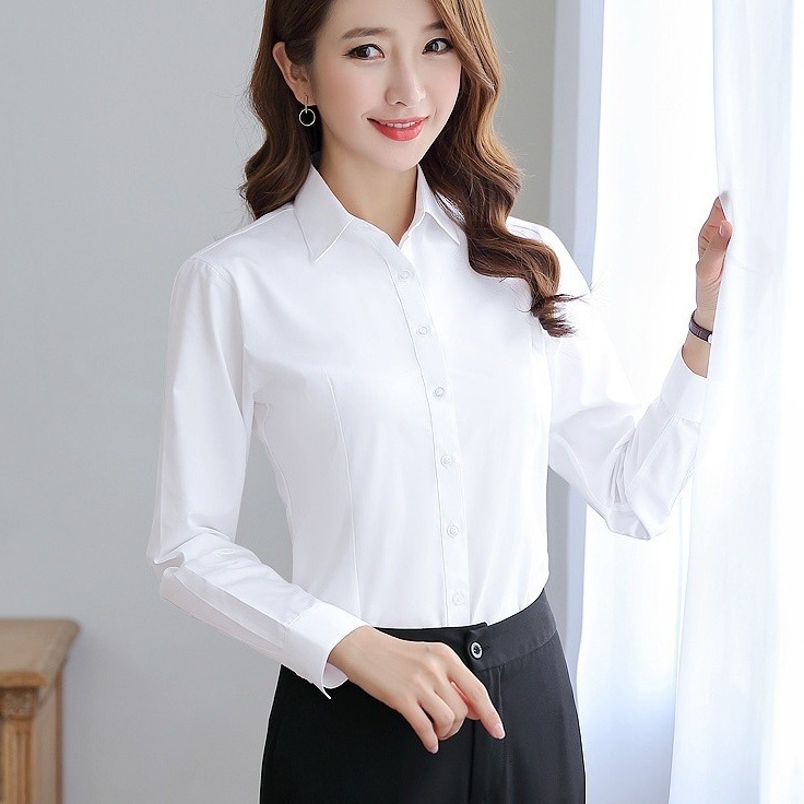 トップス ブラウス フォーマル 全2色 厚手 防寒 暖かい 袖あり 長袖 襟付き スタンドカラー きれいめ シンプル 上品 就活 就職活動 女子 無地 春 夏 秋 冬 オールシーズン