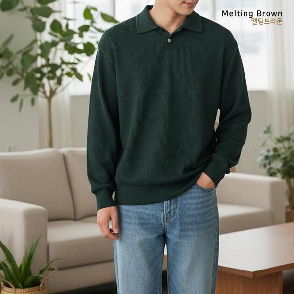 メンズ オーバーフィット オープンカラー ニット Tシャツ AM26