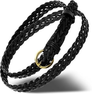 ベルト レディース 本革 細ベルト ゴルフ スーツ長さ調整可能 柔らかい 軽量(ブラックメッシュ Free Size)