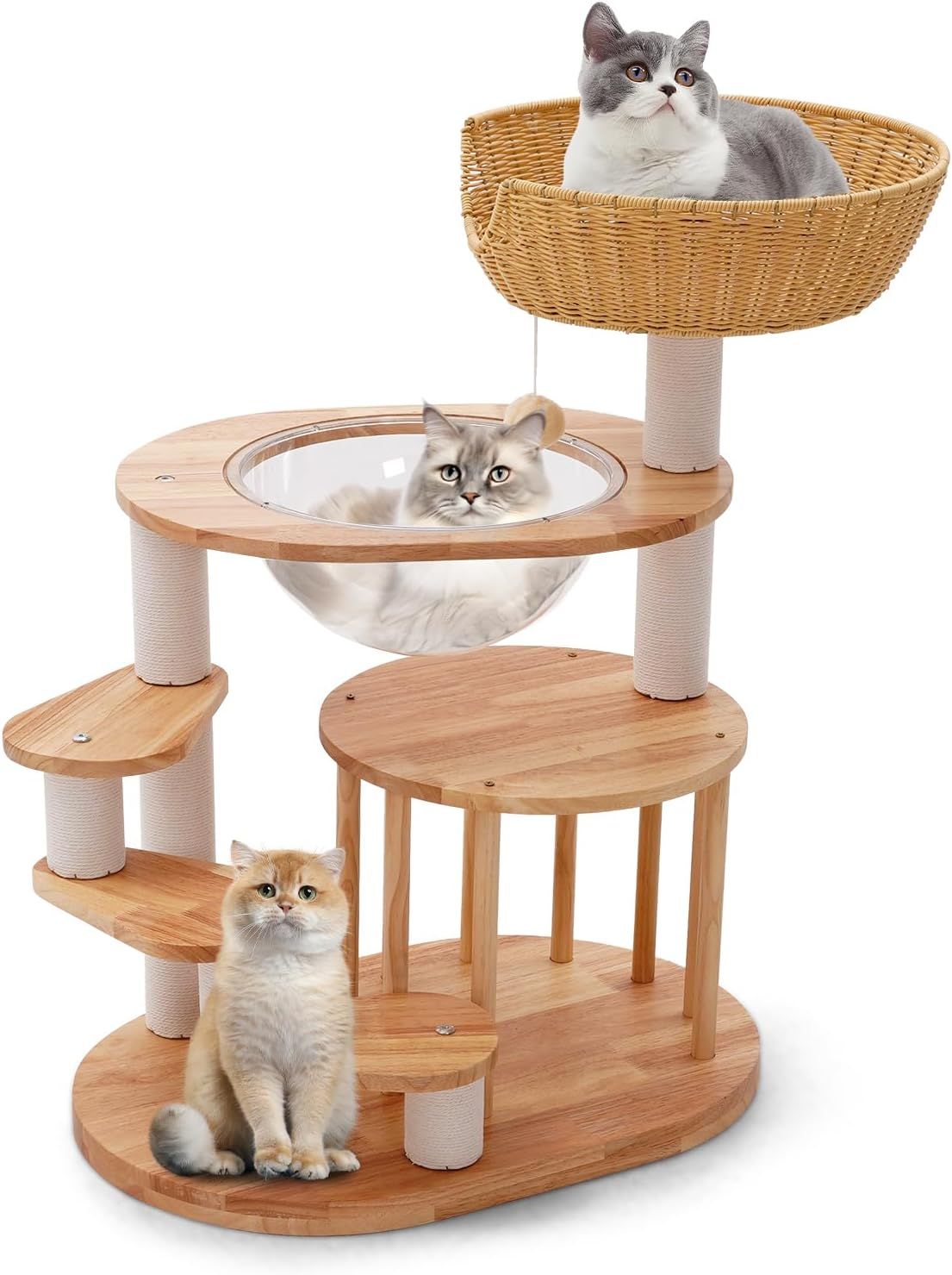 キャットタワー 木製 天然木使用 キャットタワー 大型猫用 キャットタワー 宇宙船 猫の立場のための頑丈なサイザルで覆われた傷のポスト組み立てること容易なスペース カプセル ベッド 10,402円