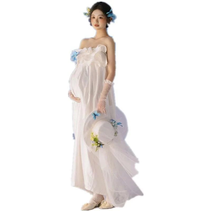 [3日出荷 新作]マタニティフォト 衣装 妊婦用 撮影ドレス マタニティウェア セルフフォト おうち撮影 記念写真 スタジオ 屋内 ポートレート ナチュラル フェミニン ロング丈 ゆったりシルエ