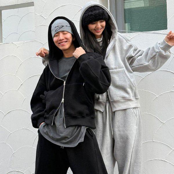 Hスタイル(SET)両起毛ワイドショルダーオープンセット 冬 男女共用 両起毛 トレーニングウェアセット スウェットセット