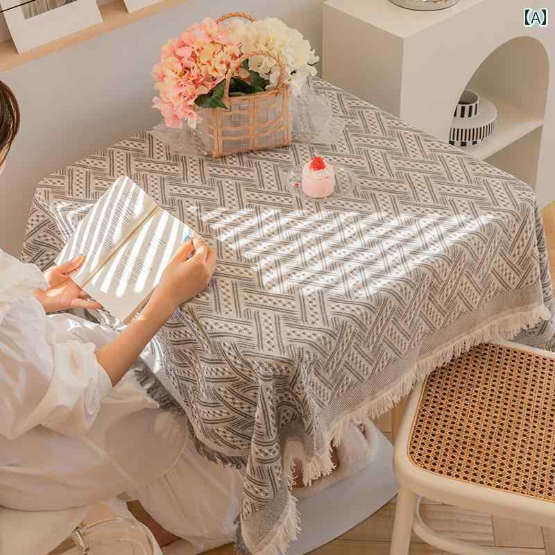 テーブルクロス 長方形 食卓 ベッドサイド カバー 正方形 ラウンド デスク 防塵 汚れ キズ防止 ひざ掛け ブランケット幾何学模様 グレー 黄 緑
