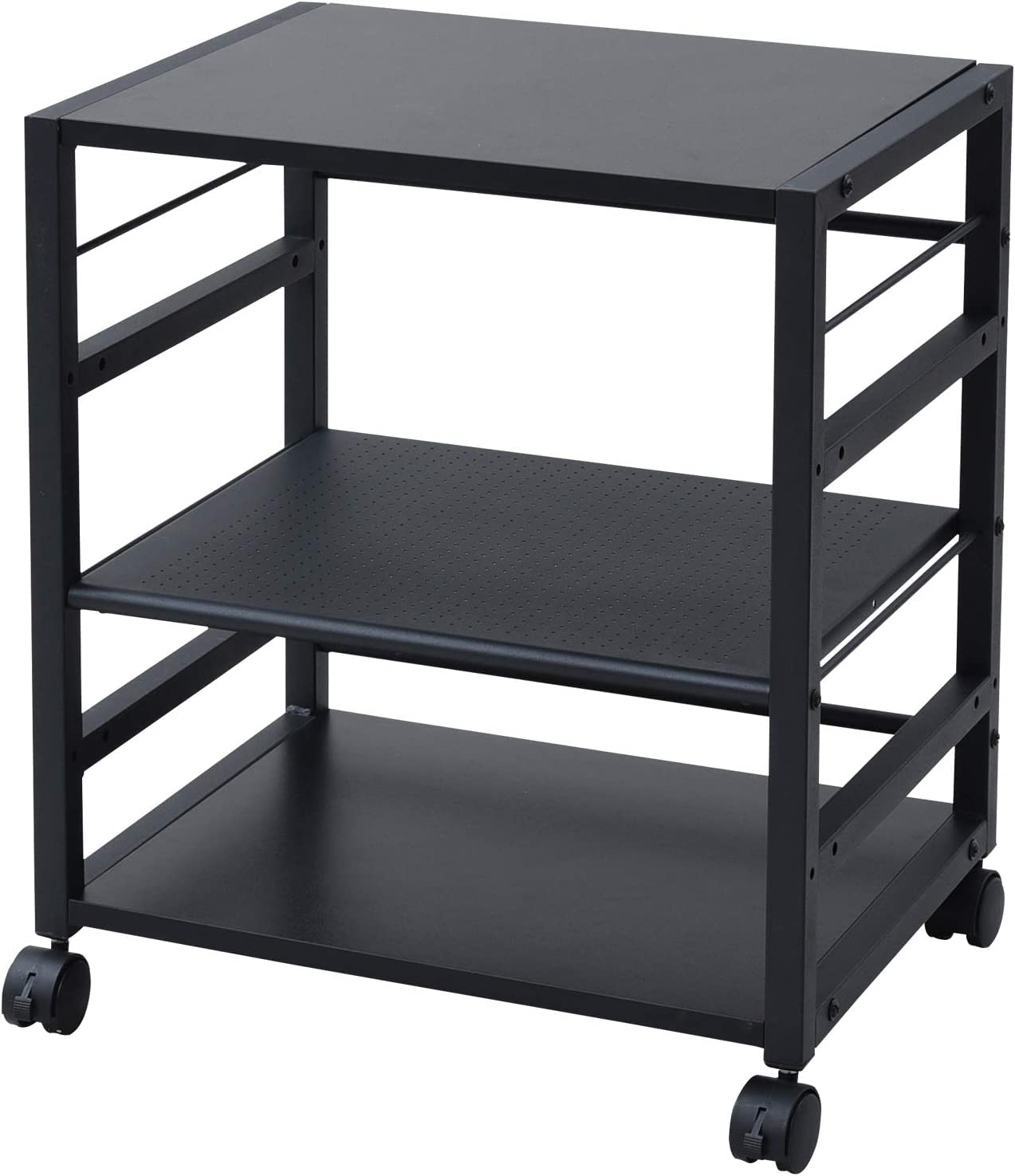 山善(YAMAZEN) デスク サイドワゴン 幅53×奥行40×高さ63cm A4対応 キャスター付き 天板・棚板高さ調節可能 組立品 ブラック/ブラック NNGS-3R(BK/SBK) 在宅勤務