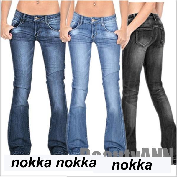 新生活 ジーンズ フレアパンツ デニム ロングパンツ レディース 20代 ブラック ライトブルー