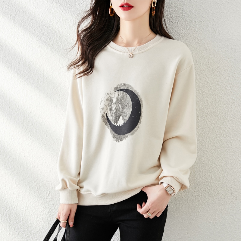 オーバーサイズ 三日月柄 クレセントムーンプリント トップス プルオーバー トレーナー スウェット