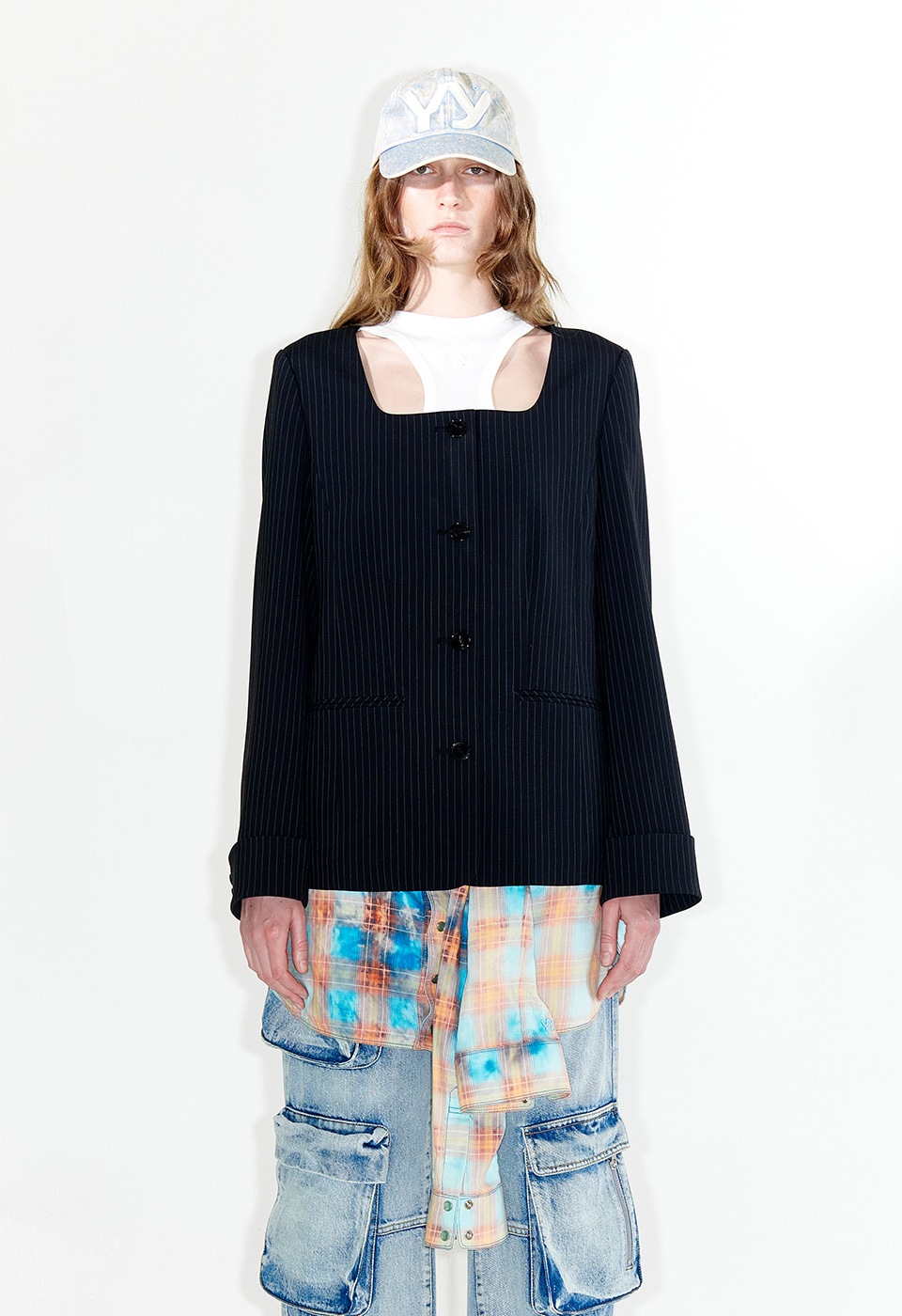 【OPEN Yy】 SQUARE NECK JACKET : NAVY