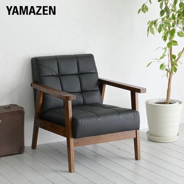 ソファ 1人掛け レトロ調 合皮 肘付き 幅64 奥行70 高さ68.5cm 木肘ソファ ソファー 1人掛けソファ 一人掛け パーソナルソファ 肘付き レトロ 木肘 スリム コンパクト 応接室