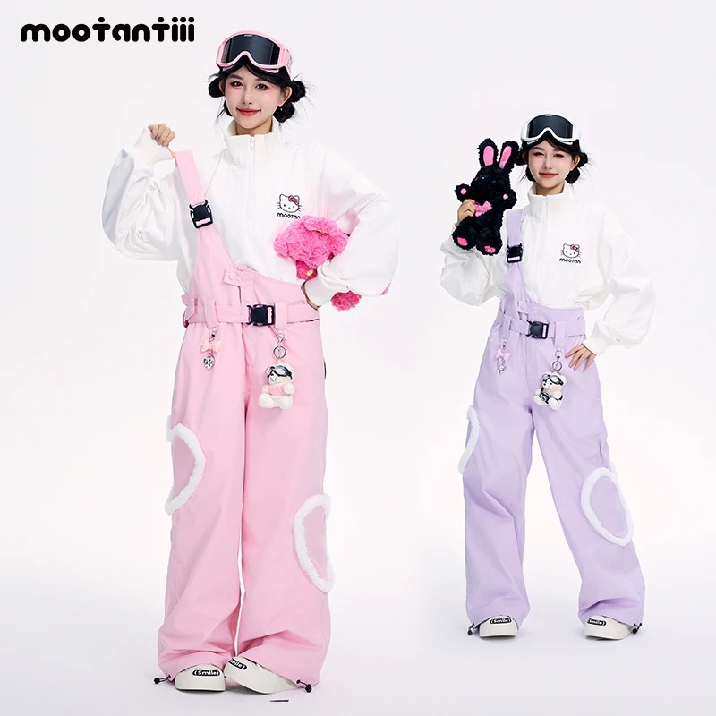 スノーボードウェア サロペット スノパンツ ピンク パープル 心形 レディース かわいい 防水15000mm スキーウェア スノボウェア ジャケット アウター パーカー ロングパンツ 防水