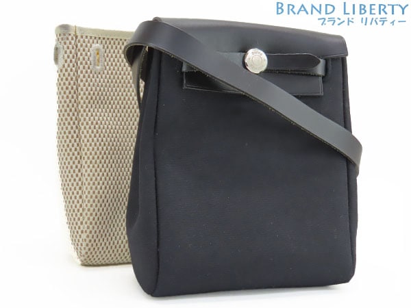 美品エルメスエールバッグTPM斜め掛けショルダーバッグポシェットポーチ替えバッグ付きナチュラルブラックシルバー金具