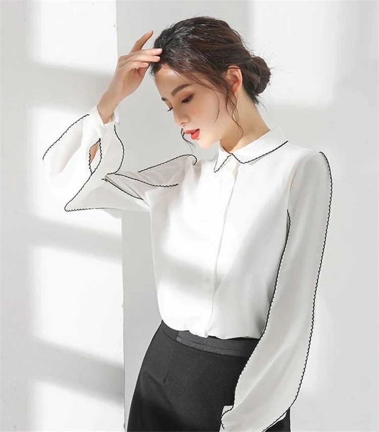 芸能人も好きな服を着ます通勤するシャツ上着長袖気質ランタンスリーブシフォンブラウス百掛けカジュアルトップススリムエレガントファッション