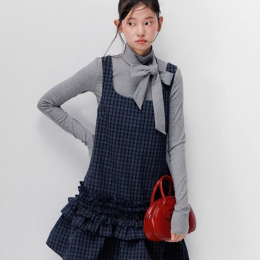 【送.料.無.料.急速発送】【新作】レトロな学園柄タンクトップキャミソールワンピース秋の長袖スーツ 5,270円