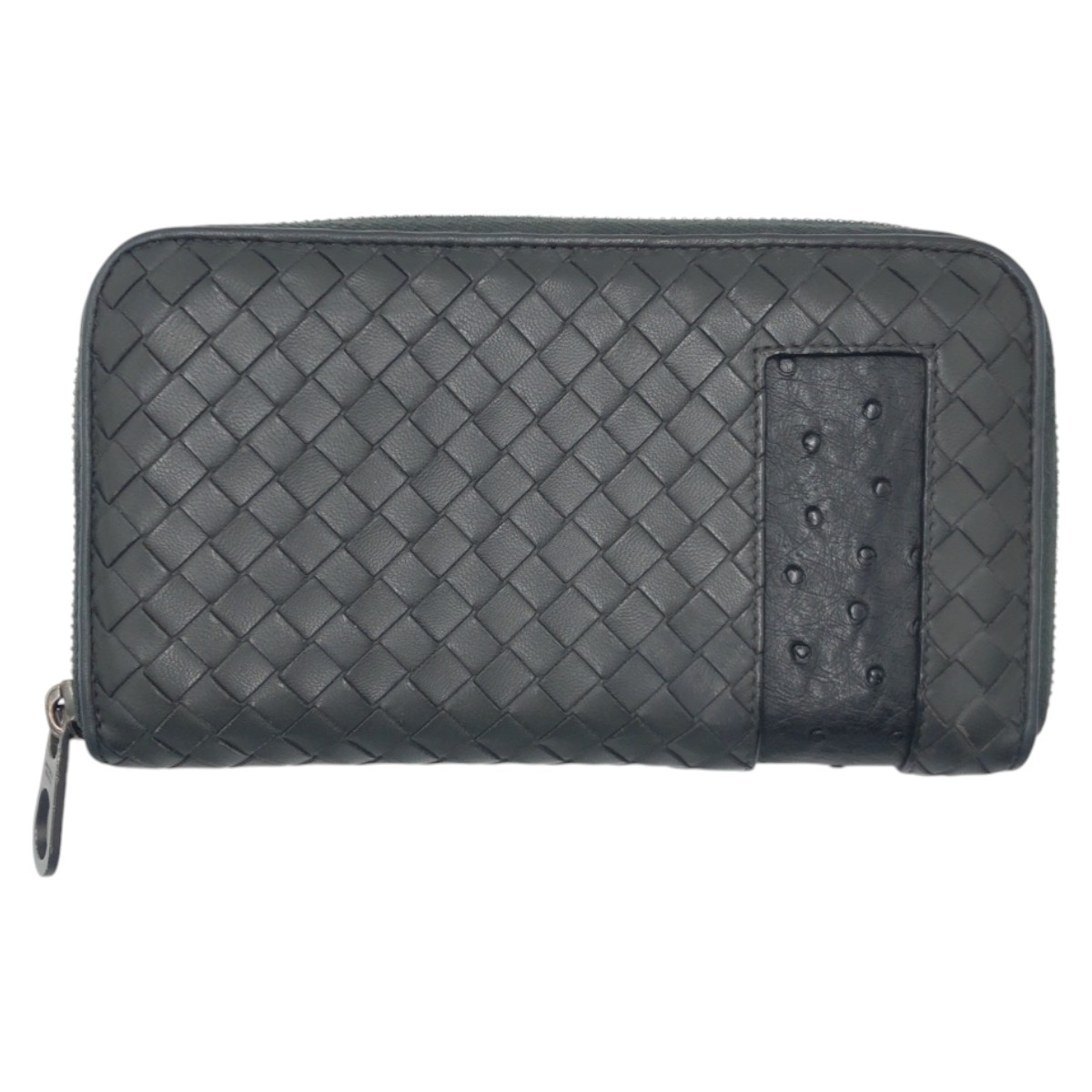 美品 イントレチャート ブラック 黒 レザー/オーストリッチ 長財布 ロングウォレット 男女兼用 メンズ 502214