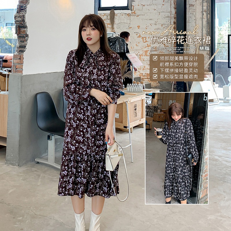 春夏 韓国 マタニティウェア 大きいサイズ ロング丈ワンピース 妊婦 花柄ワンピース 長袖 妊娠服
