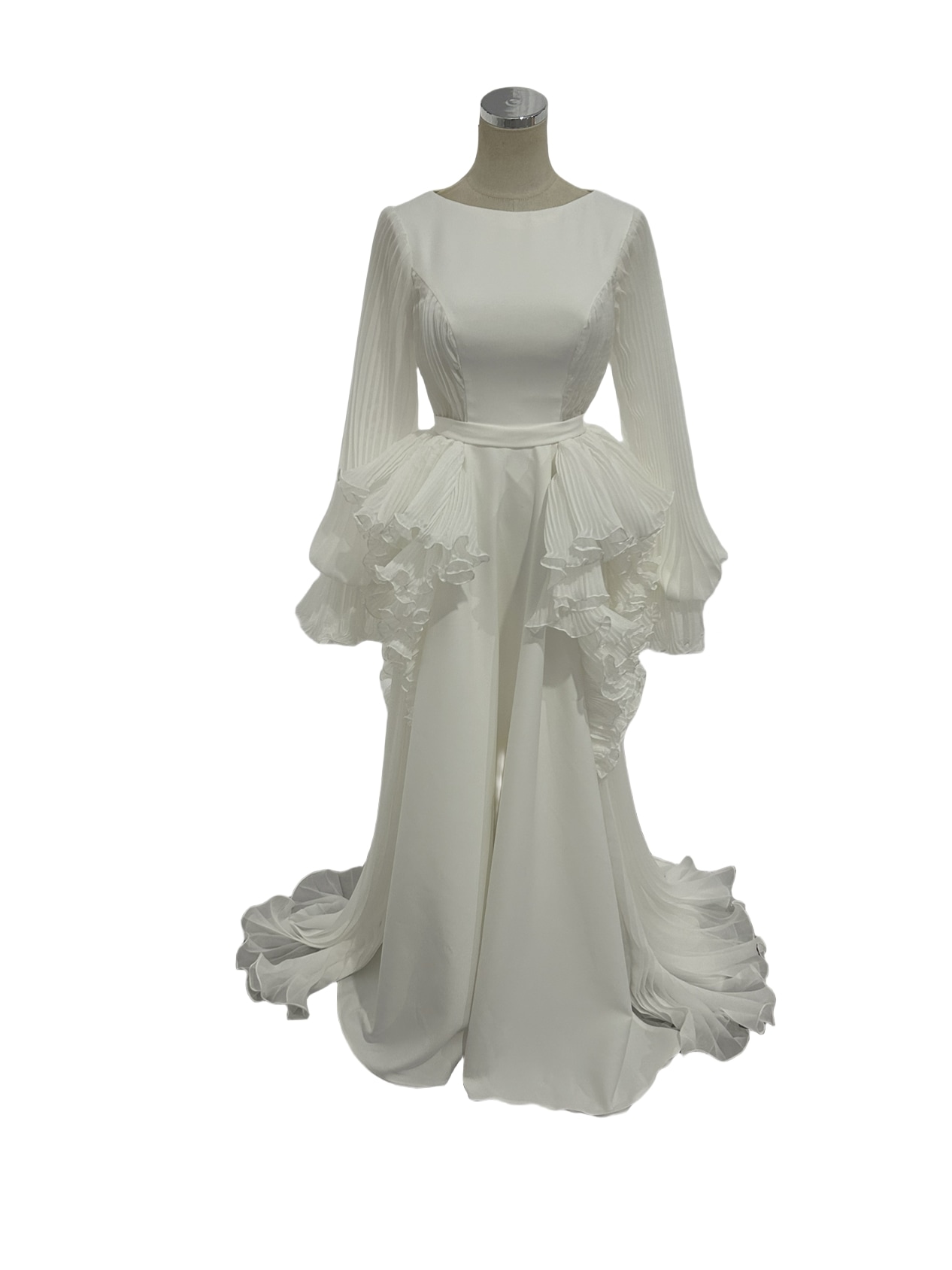 ウェディングドレス プリーツスカート ロングスリーブ デザイン感 大人っぽい ブライダル