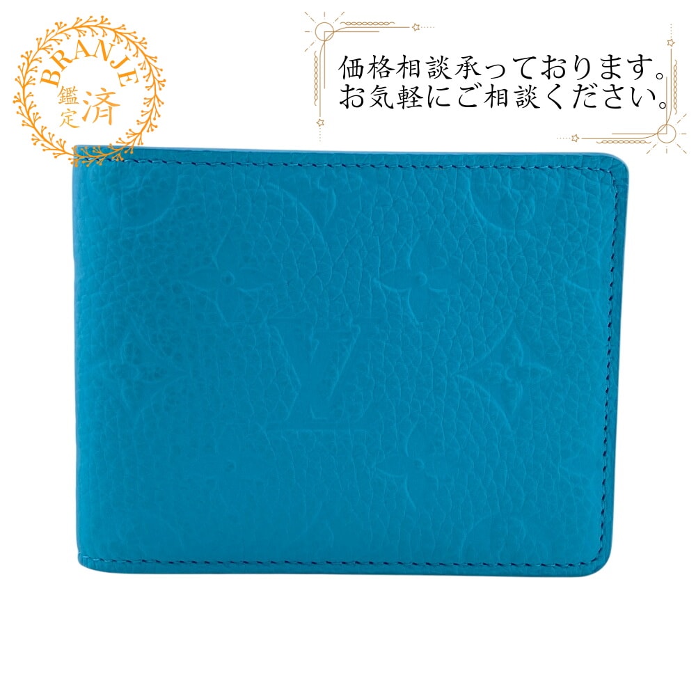 M11501 ポルトフォイユ ミュルティプル モノグラムトリヨン レザー 二つ折り財布 ブルー レディース