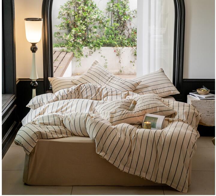 布団カバーセット 春 秋 ストライプ 品質良い 掛ふとんカバー ボックスシーツ フラットシーツ 優しい肌触り 掛け布団カバー 枕カバー 寝具カバーセット セミダブル ダブル クイーン キング 柔らかい