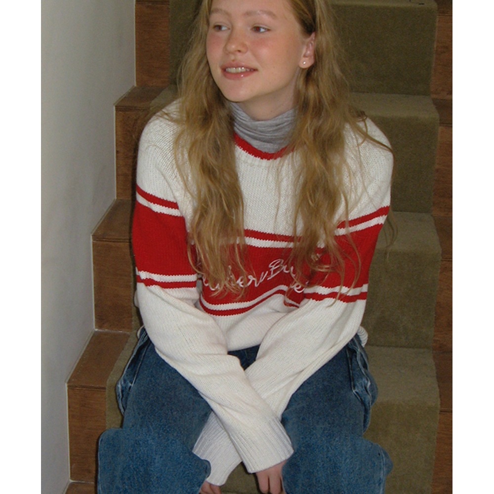 サムウェアバターレターストライプニット-アイボリー