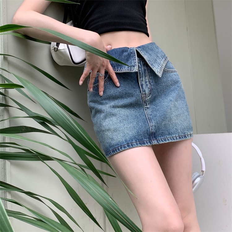 個性的 春服 夏服 秋服 冬服 ハイウエスト デニム ミニスカート レディース スカート ボトムス ミニ ショート ひざ上 タイト ウエストマーク インスタ映え SNS 映え 高見え 普段使