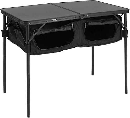 グッドラックテーブル 折りたたみ式 大容量収納スペース 4段階高さ調節 ブラック