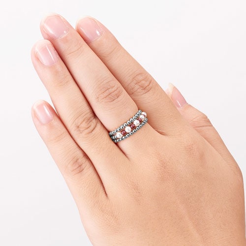 ガーネット&貝パール3連フリーリング（シルバー）[ 指輪 リング レディース フリーサイズ 9号1