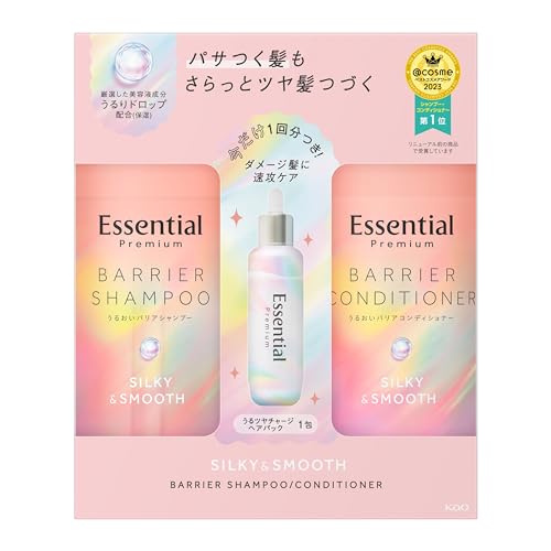 エッセンシャル プレミアム バリアシルキー＆スムースポンプセット 900ml+うるツヤチャージヘアパック9g