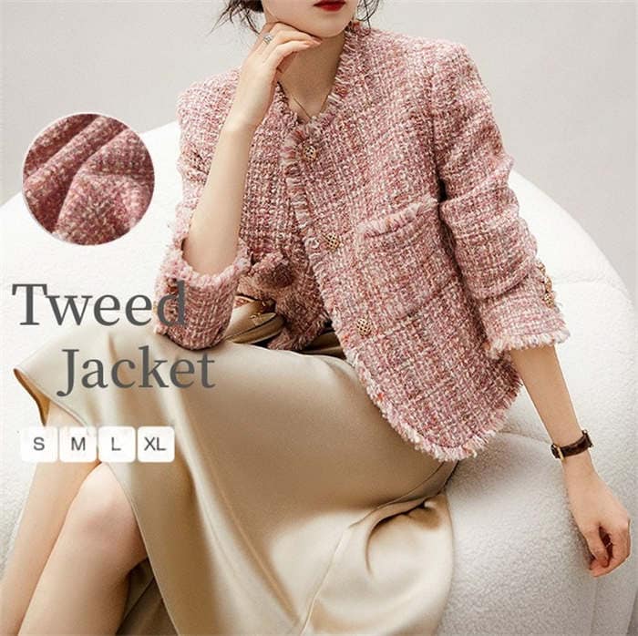 ツイードジャケット ジャケット アウター ツイード レディース ノーカラージャケット フォーマル服 ママスーツ アウター 春 秋 裏地付き お宮参り フォーマル オフィス ビジネス 入学式 入園式 卒