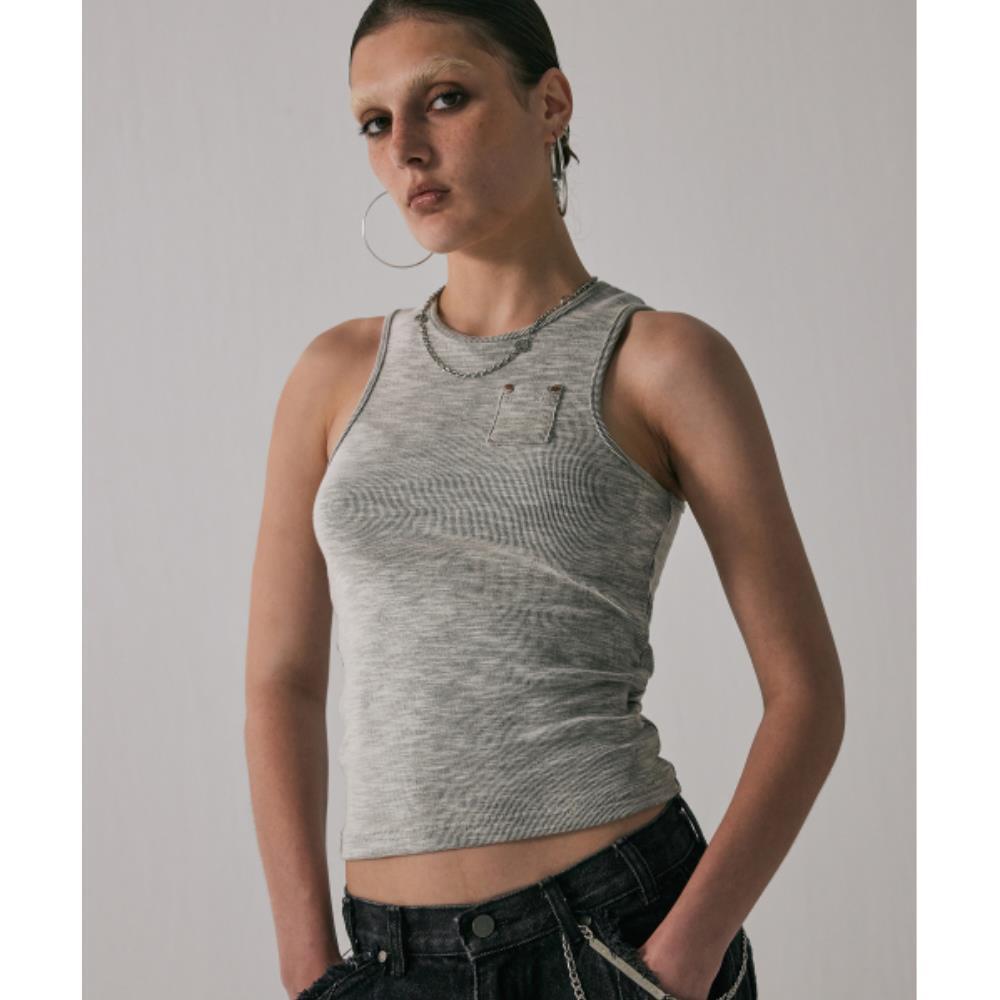 TREEMINGBIRD Washed Pocket Sleeveless Gray TMB242SL602