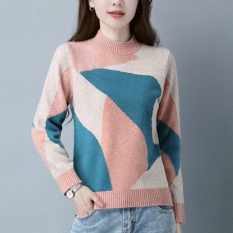 女性のセーター 底を打って厚くする半タートルネックのセーターゆったりニットのコラージュのセーター