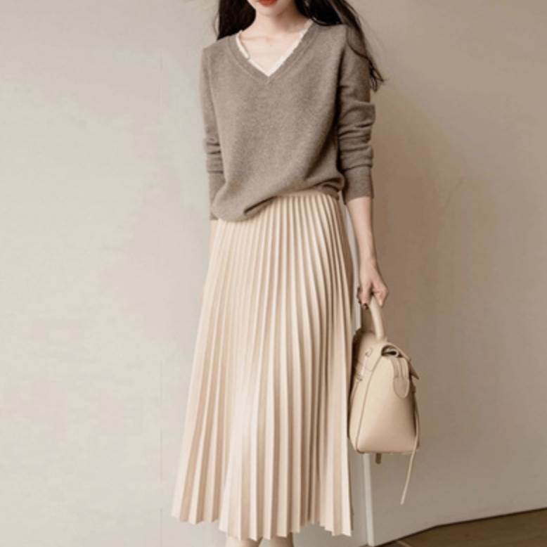 トップス スカート デート カットソー ニットソー セーター プリーツスカート 袖あり 長袖 かわいい 大人可愛い きれいめ シンプル カジュアル 上品 おしゃれ お洒落 かっこいい レトロ 大人女子