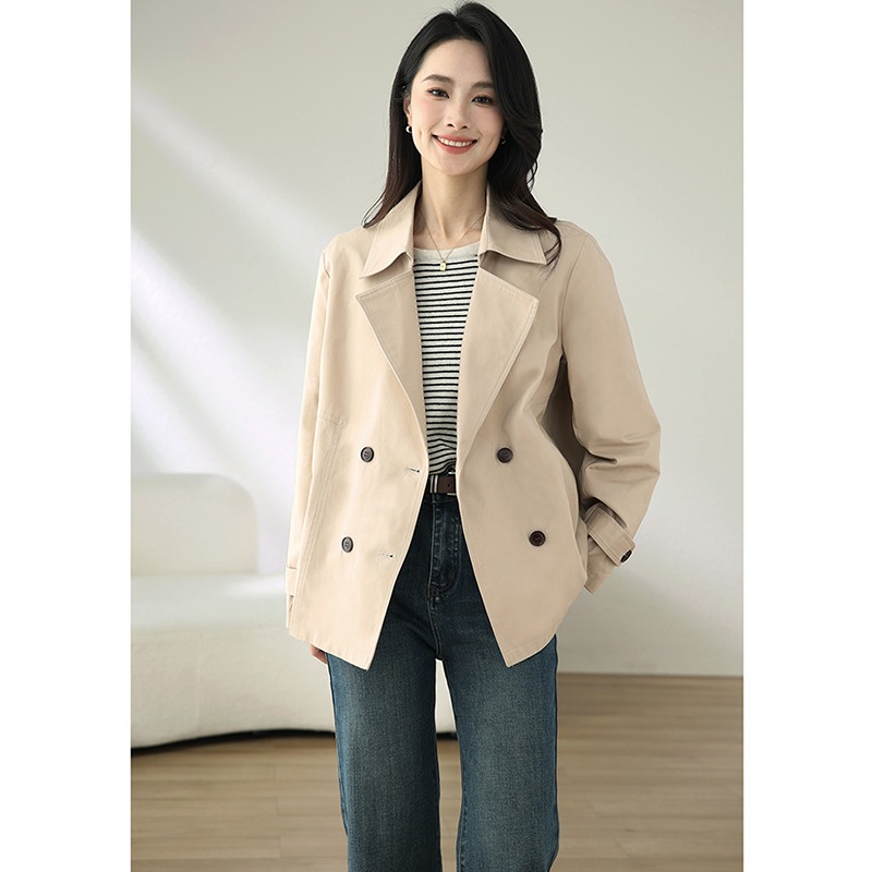 2025年新作万能ウィンドブレーカーレディース春ショートコートレディースダブルブレストカジュアルトップス海外貿易婦人服卸売