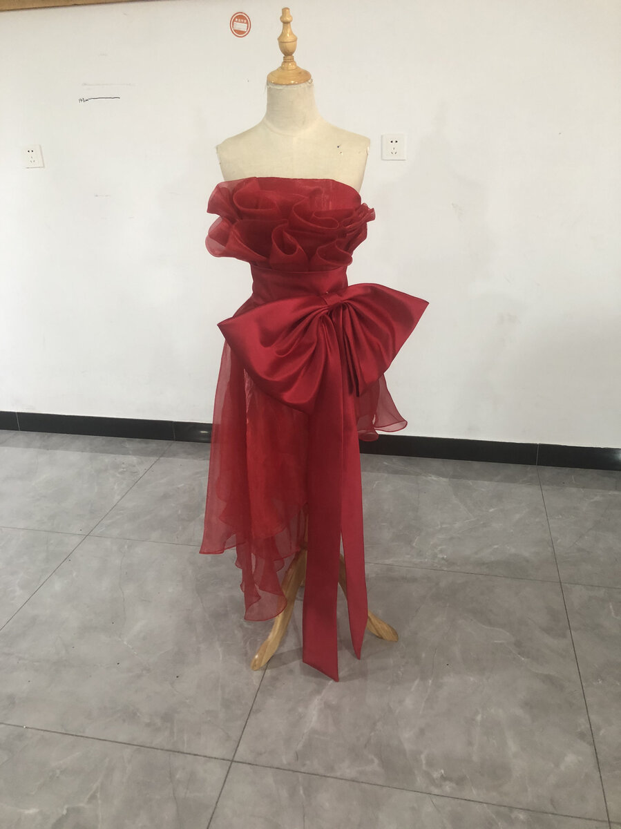 オーバードレス スカート ワインレッド リボン ミニドレス/音楽会/発表会