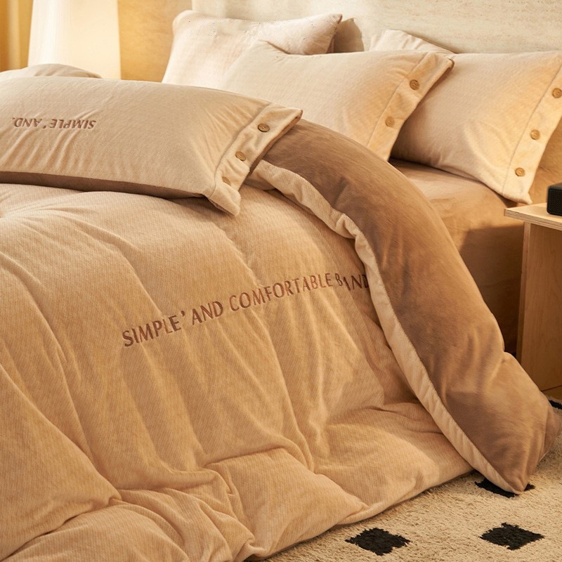 冬用厚手ミンクフリースフィットシーツ4点セットミルクフリースジャカードベッドシーツ羽毛布団カバーコーラルフリース寝具3点セット