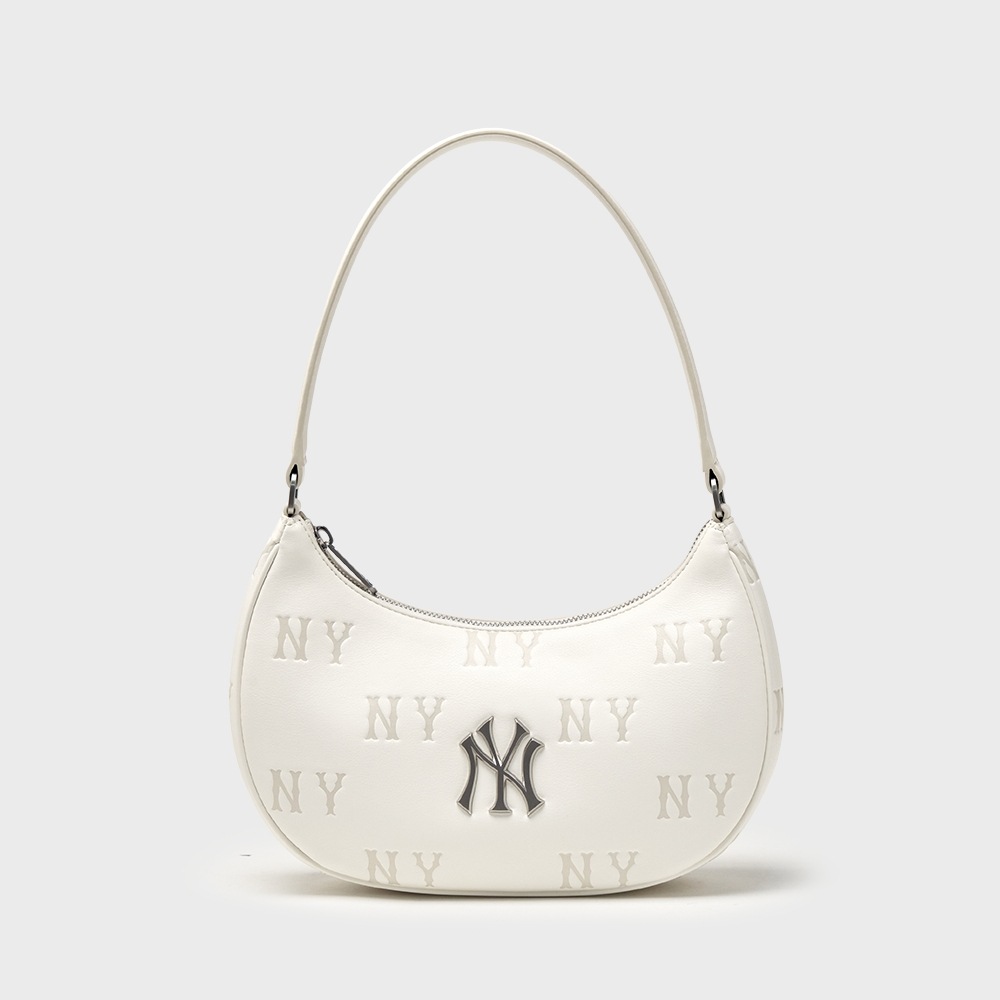 MLB クラシックモノグラムエンボスホーボーバッグ NY (クリーム)