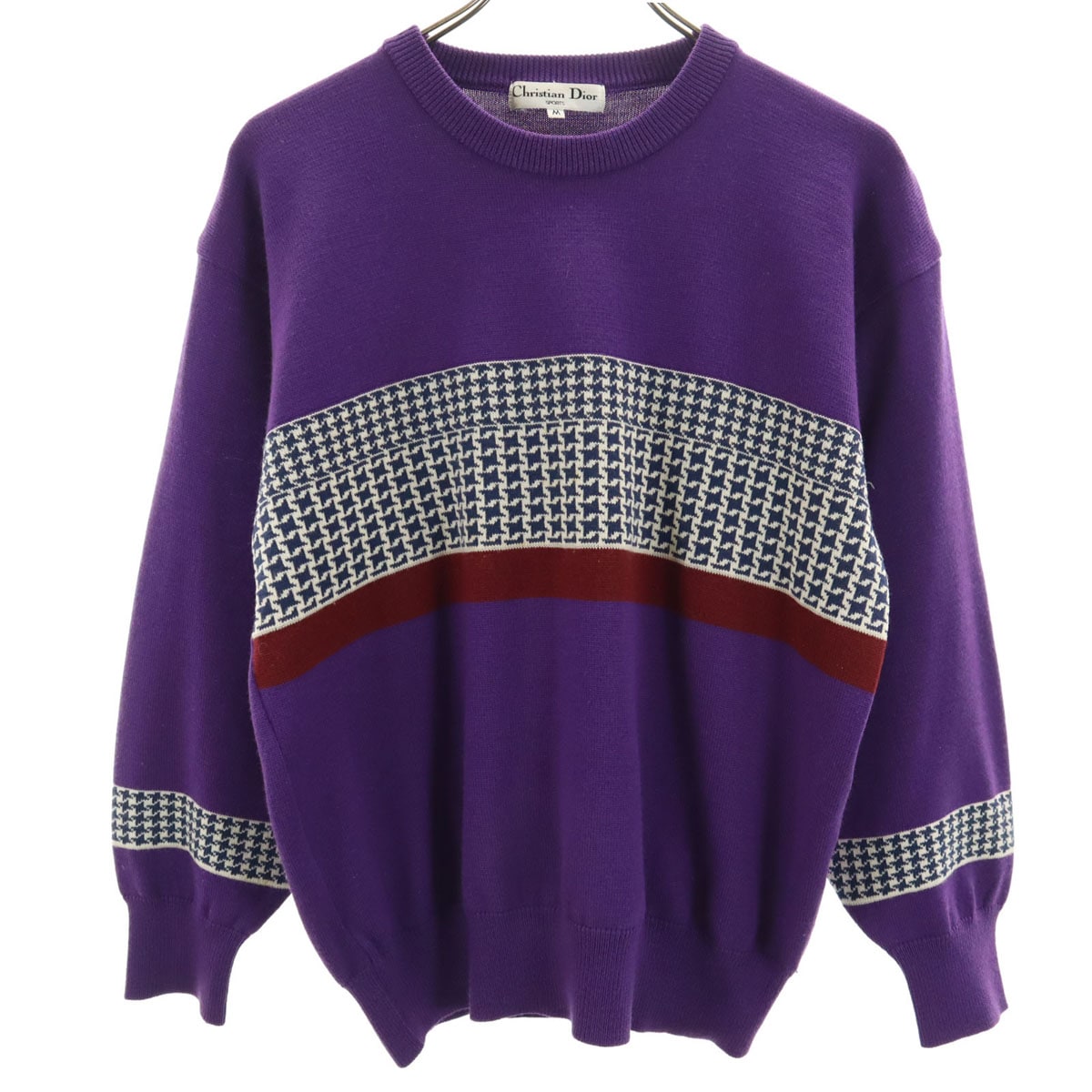 Christian Dior SPORTS クリスチャンディオールスポーツ 90s オールド ハウンドトゥース柄 長袖 ニット M パープル セーター 千鳥格子 レディース 古着